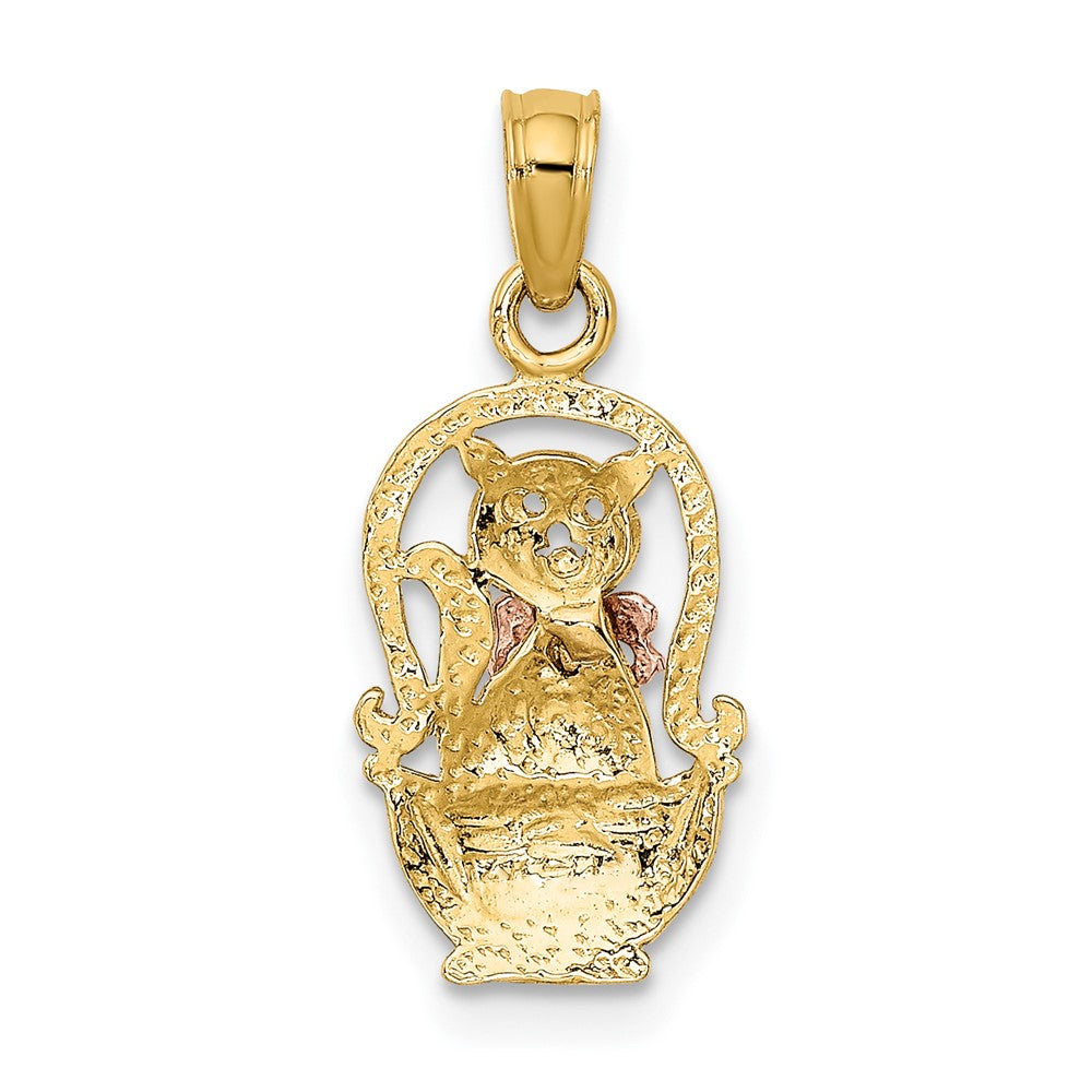 10k Two-Tone Cat with Bow In Basket Charm