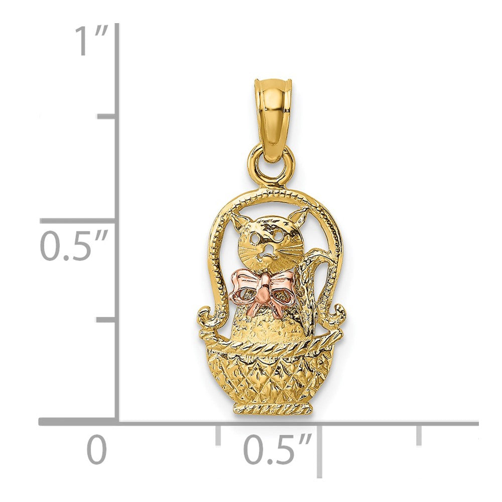 10k Two-Tone Cat with Bow In Basket Charm