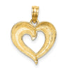 10K and White Rhodium Polished and Textured Heart Charm