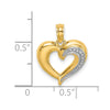 10K and White Rhodium Polished and Textured Heart Charm