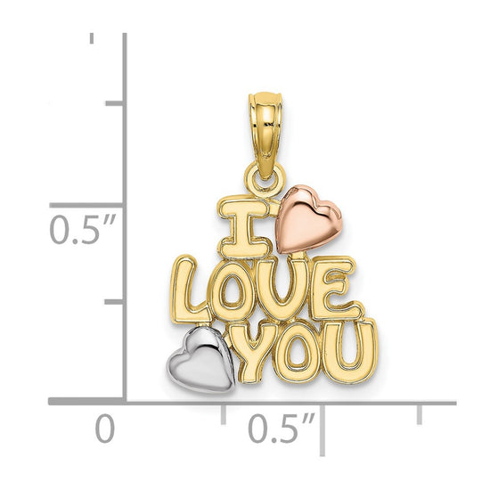 10K Two-tone w/Rhodium I LOVE YOU  W/ Hearts Charm