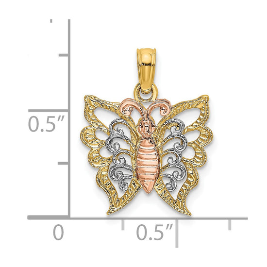 10K Two-tone w/White Rhodium Butterfly Cut-Out Charm