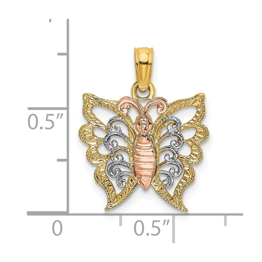 10K Two-tone w/White Rhodium Butterfly Cut-Out Charm