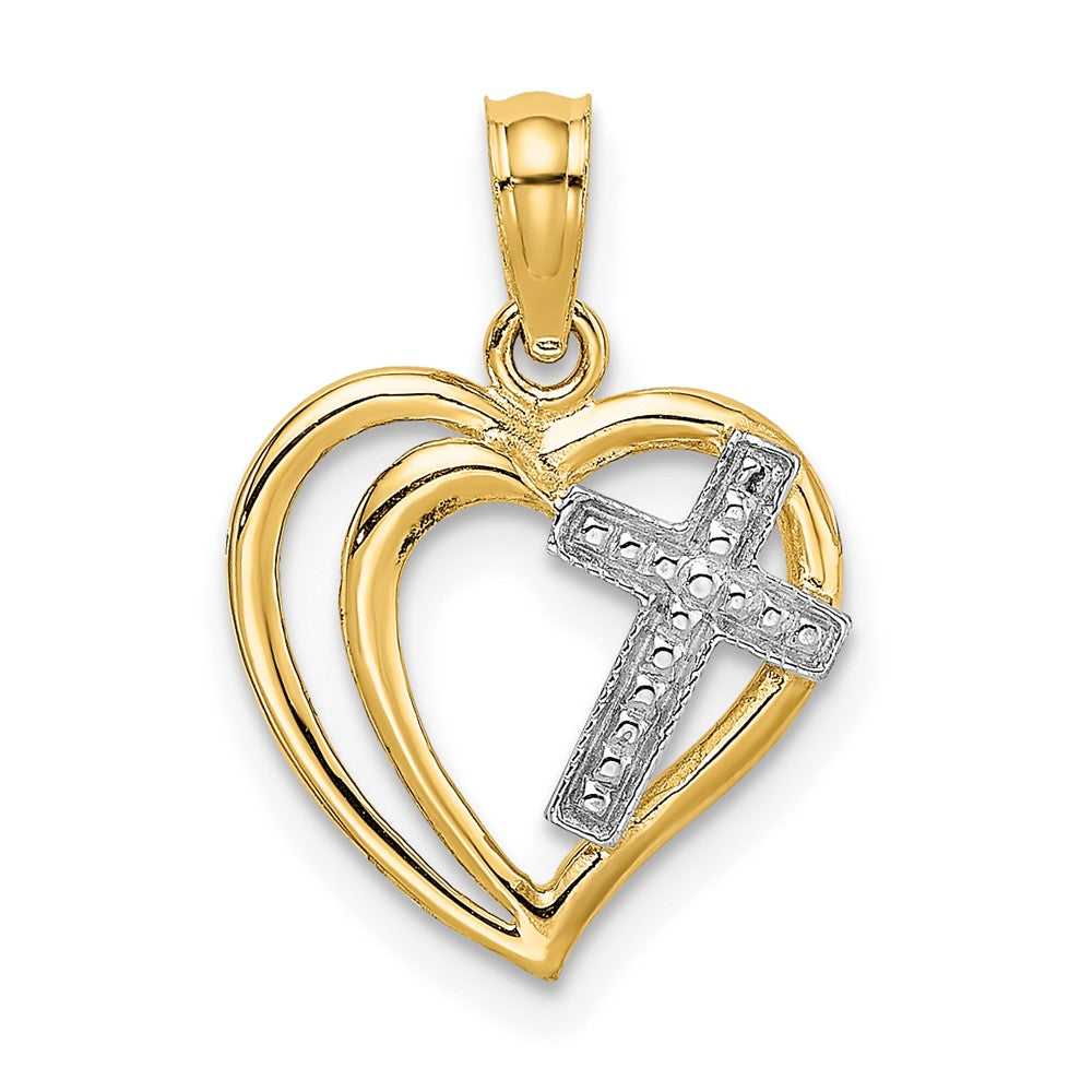 Gold Rhodium Cross in Heart Charm