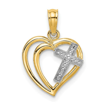 Gold Rhodium Cross in Heart Charm