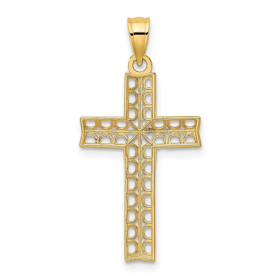 10K w/ Rhodium D/C Filigree Cross Pendant