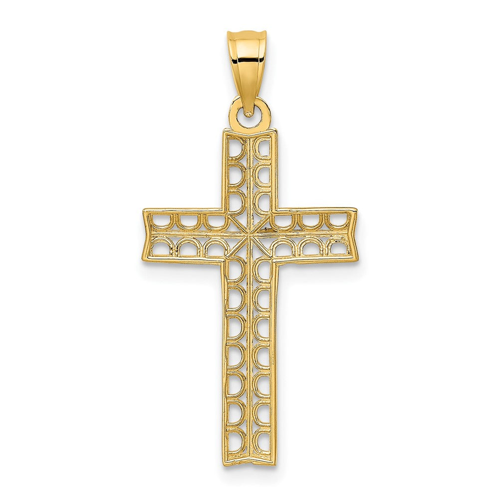 10K w/ Rhodium D/C Filigree Cross Pendant
