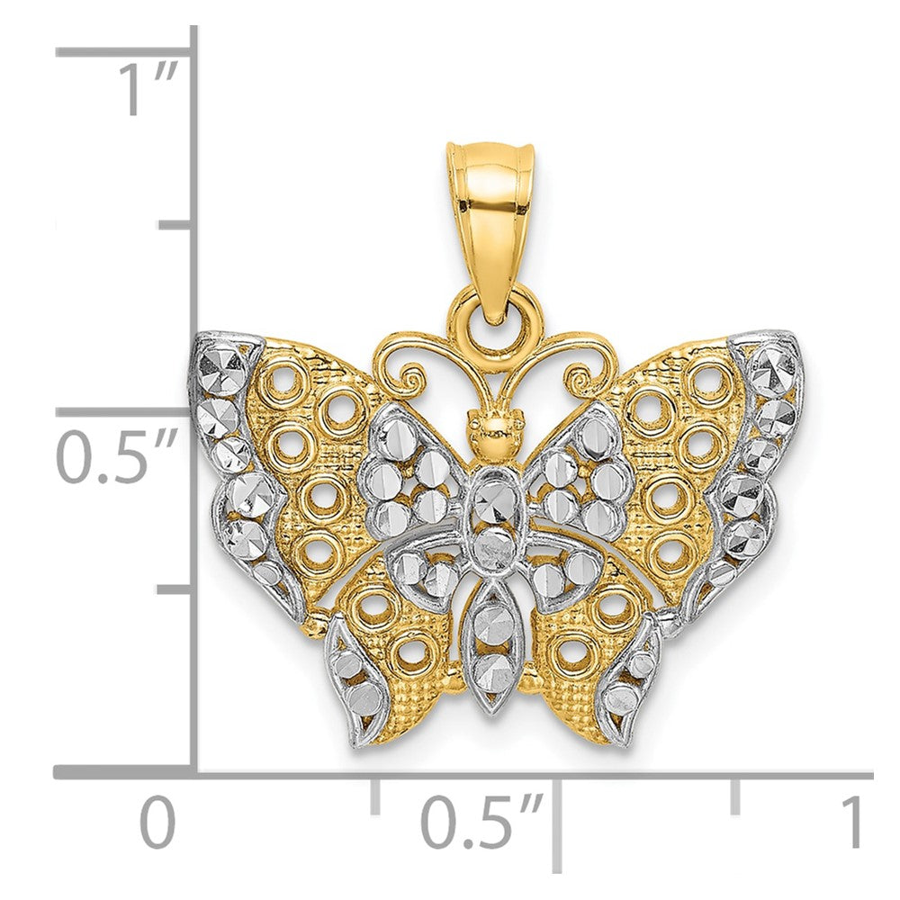 10k w/Rhodium Butterfly w/White Edge and Cut-out Wings