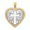 10K W/ RhodiumCut-Out Beaded Filigree Heart W/ Cross Charm