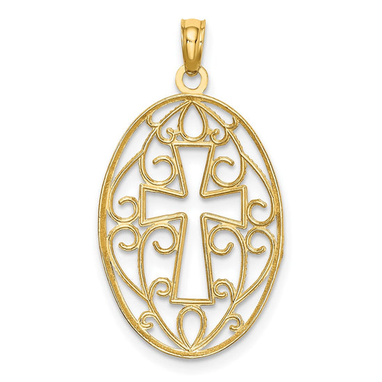 10K w/Rhodium Beaded Filigree Cross Charm