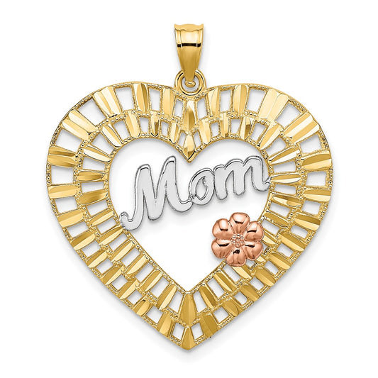 Gold Two-tone Diamond-cut MOM Heart Pendant