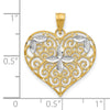 10k and White Rhodium Cut-Out Filigree Flower and Heart Charm