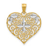10k and White Rhodium Cut-Out Filigree Flower and Heart Charm