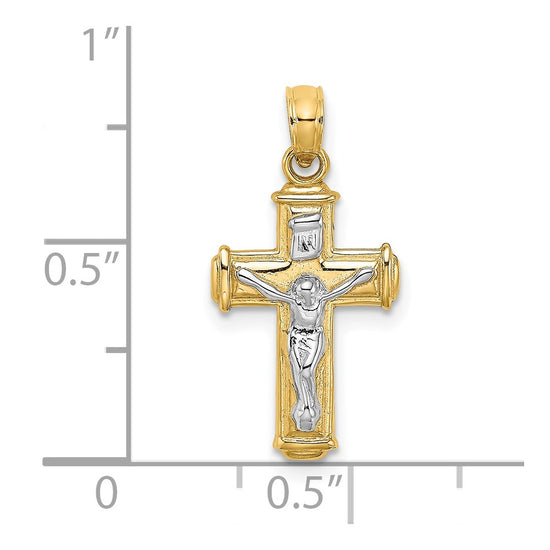 10K W/ Rhodium Polished Block Crucifix INRI Charm