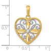 10K and White Rhodium Beaded Filigree Fashion Heart Charm