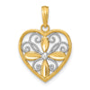 10K and White Rhodium Beaded Filigree Fashion Heart Charm