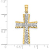 10K W/ Rhodium and D/C Flower Design Cross Charm
