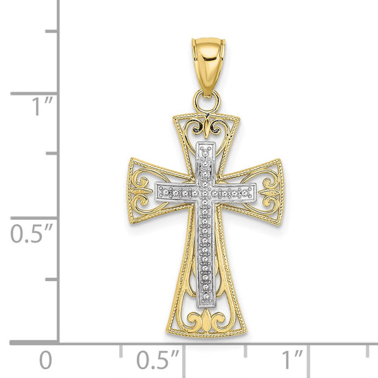 10K Two-tone 2-D and Diamond-cut Beaded Filigree Cross Charm