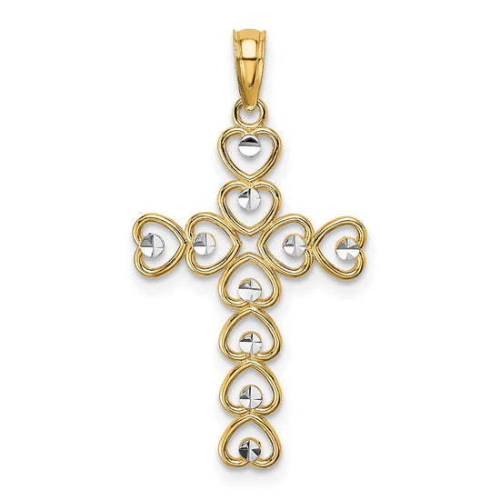 10K and White Rhodium Hearts Cross Pendant