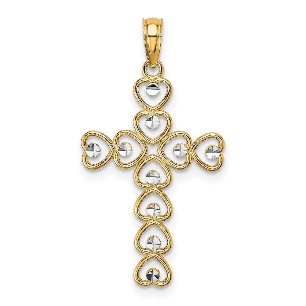 10K and White Rhodium Hearts Cross Pendant
