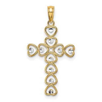10K and White Rhodium Hearts Cross Pendant