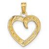 10K w/Rhodium Polished and Textured Heart Pendant
