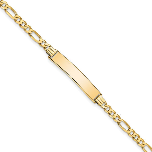10k Polished Solid Chain/Solid Plate Flat Figaro Link 32x6mm Plate 8 inch ID Bracelet