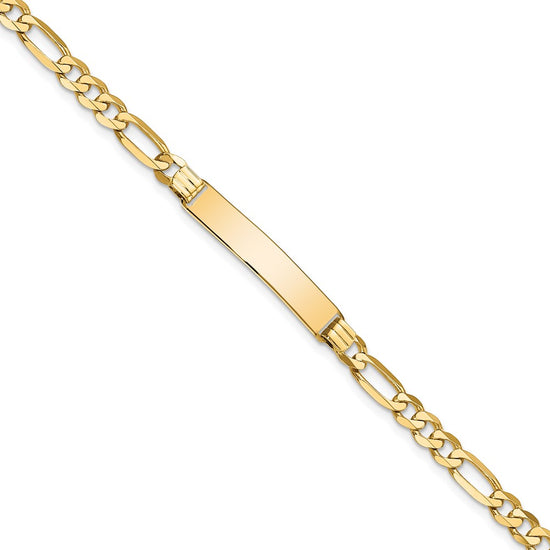 10k Polished Solid Chain/Solid Plate Flat Figaro Link 27x5mm Plate 7 inch ID Bracelet