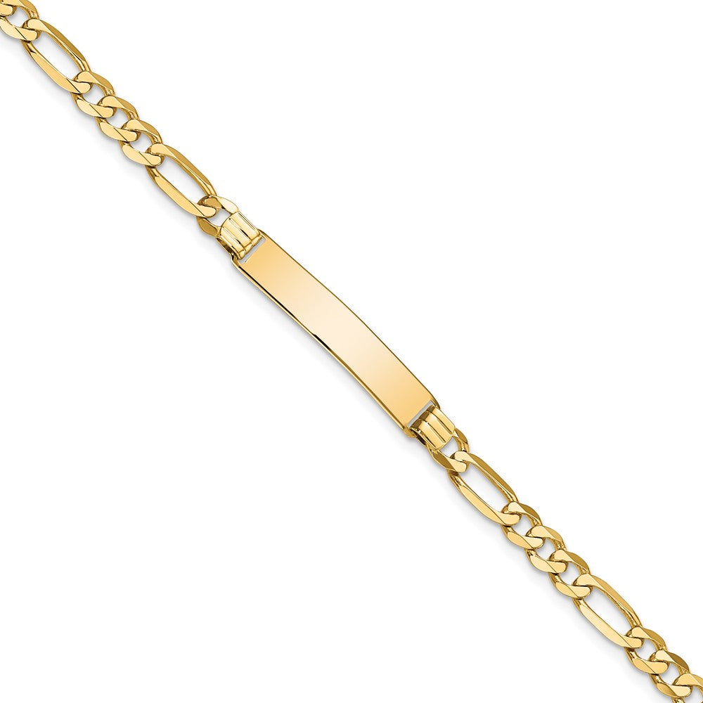 10k Polished Solid Chain/Solid Plate Flat Figaro Link 27x5mm Plate 7 inch ID Bracelet