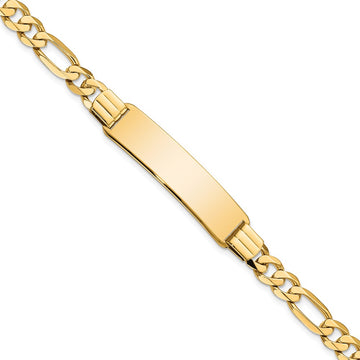 10k Polished Solid Chain/Solid Plate Flat Figaro Link 37x9mm Plate 8 inch ID Bracelet