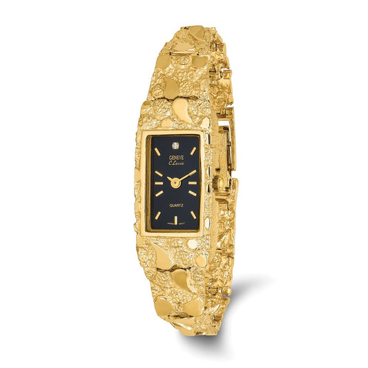 10k 15x31mm Black Dial Rectangular Face 7 inch Nugget Watch