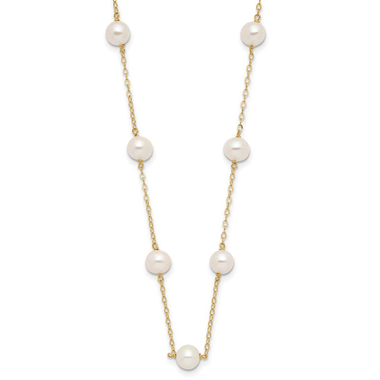 10K 5.5-6.5mm White Near Round Freshwater Cultured Pearl 12-station 18 inch Necklace