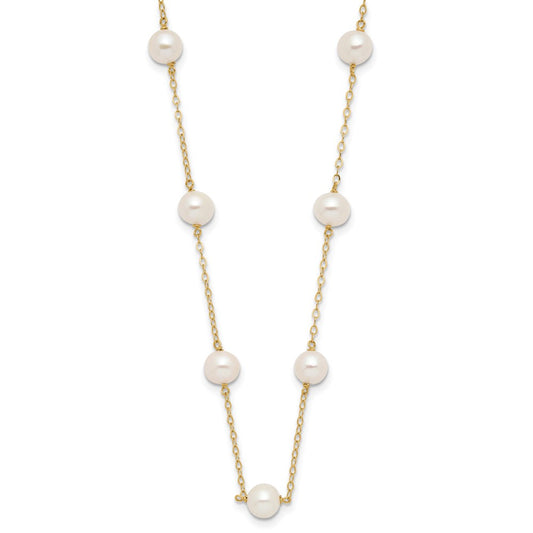 10K 5.5-6.5mm White Near Round Freshwater Cultured Pearl 12-station 18 inch Necklace