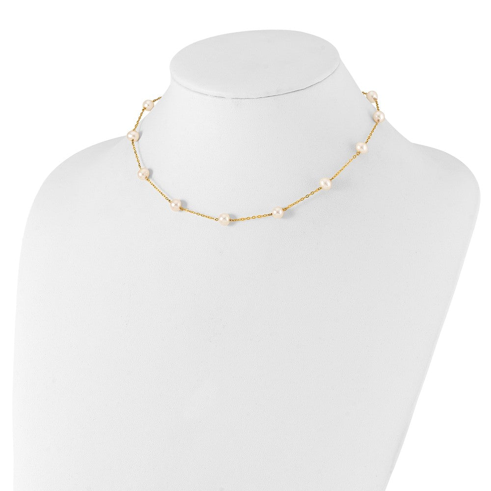 10K 5.5-6.5mm White Near Round Freshwater Cultured Pearl 12-station 18 inch Necklace