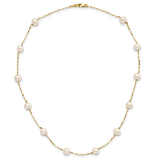 10K 5.5-6.5mm White Near Round Freshwater Cultured Pearl 12-station 18 inch Necklace