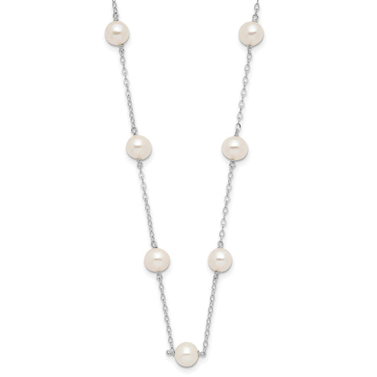 10K 5.5-6.5mm White Near Round Freshwater Cultured Pearl 12-station 16 inch Necklace