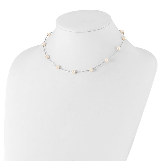 10k White Gold 5.5-6.5mm White Near Round Freshwater Cultured Pearl 12-station 18 inch Necklace