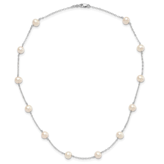 10k White Gold 5.5-6.5mm White Near Round Freshwater Cultured Pearl 12-station 18 inch Necklace