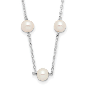 10K 5.5-6.5mm White Near Round Freshwater Cultured Pearl 12-station 16 inch Necklace
