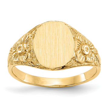 10k 10.0x8.0mm Oval Floral Closed Back Signet Ring