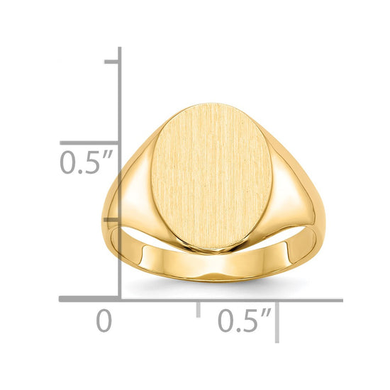 Gold Polished Circle Closed Back Signet Ring — 14x10 mm