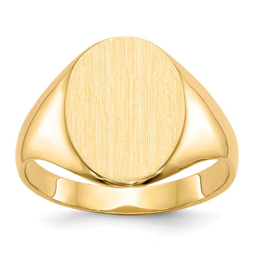 Gold Polished Circle Closed Back Signet Ring — 14x10 mm