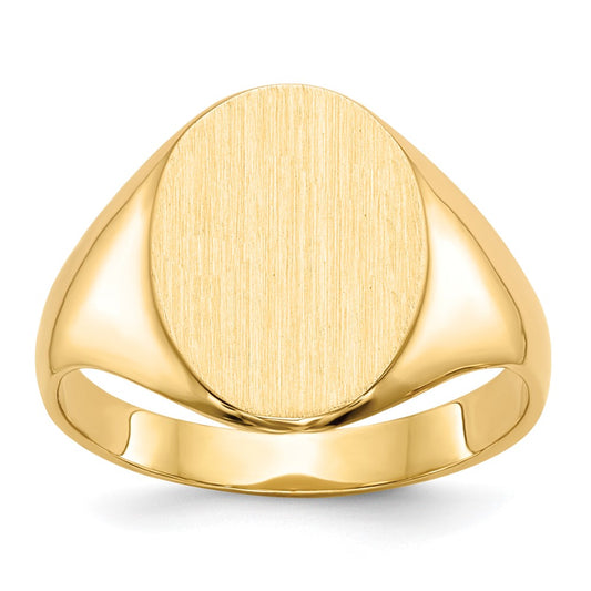 Gold Polished Circle Closed Back Signet Ring — 14x10 mm