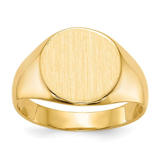 Gold Polished Circle Closed Back Signet Ring — 10.5x11 mm