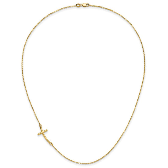 10k Large Sideways Curved Cross Necklace