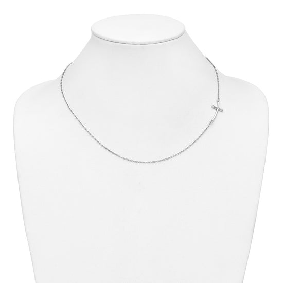 10k White Gold Large Sideways Curved Cross Necklace