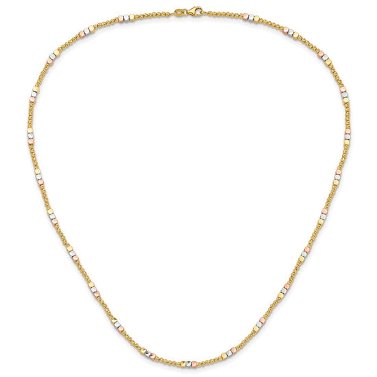10K Tri-color Diamond-cut Beaded 18in Necklace