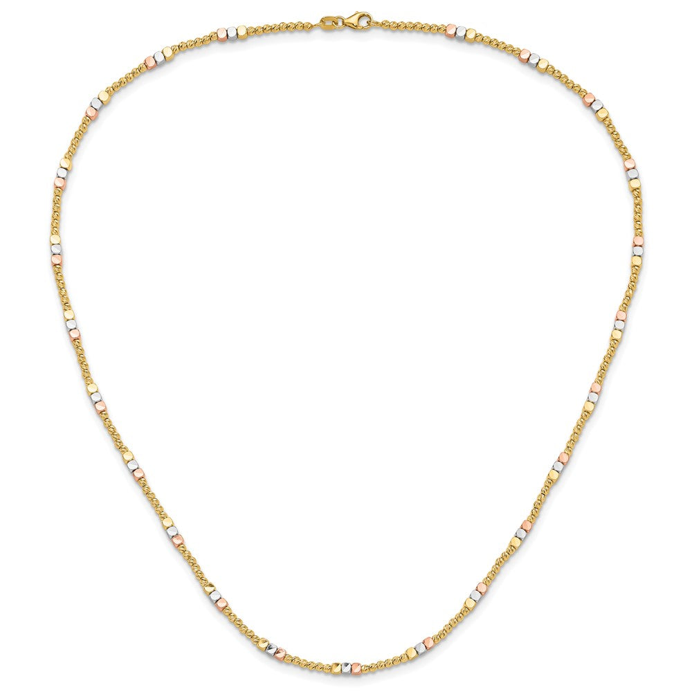 10K Tri-color Diamond-cut Beaded 18in Necklace