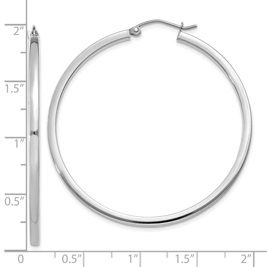 10k White Gold 2mm Square Tube Hoops