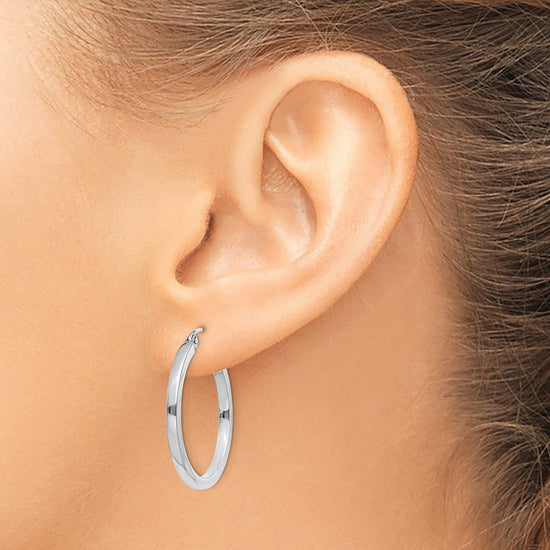 10k White Gold 2mm Square Tube Hoops